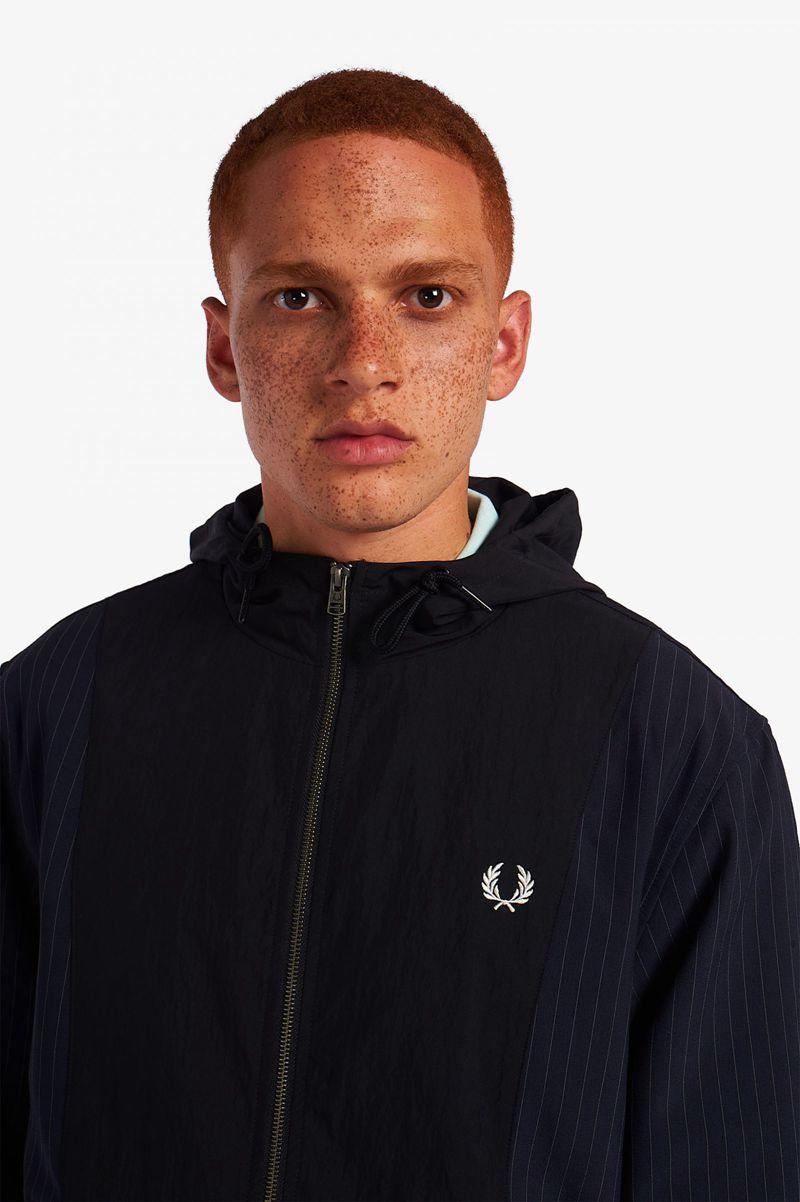 Navy Fred Perry Pinstripe Panel Woven Track Men's Jackets | PH 1229OKIR